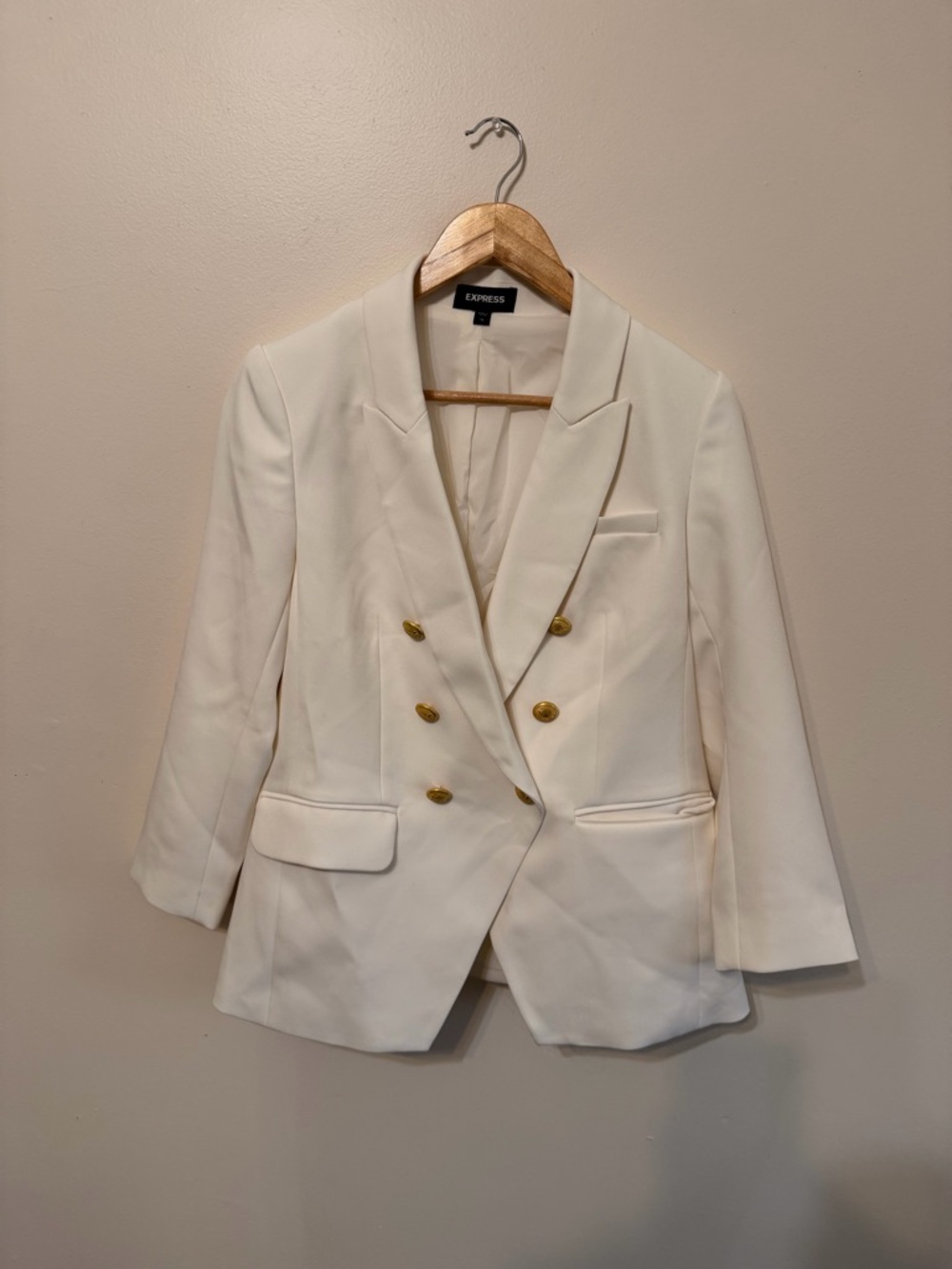 Express Cream Double-Breasted Blazer with Gold Buttons